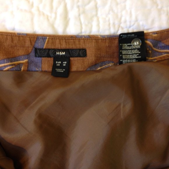H&M Linen Flared Yoke Skirt Brown & Blue Floral - Picture 10 of 10